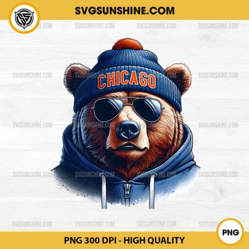 Chicago Bears Mascot PNG, Chicago Bear with Beanie and Sunglasses PNG File