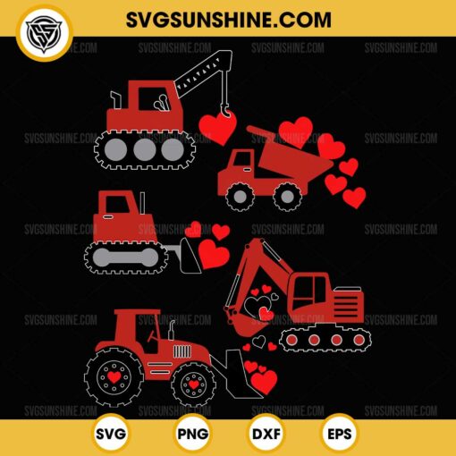 Construction Trucks Hearts Valentine's Day SVG, Valentine boys kids SVG