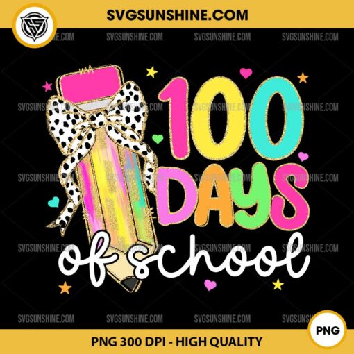 Coquette Bow 100 Days of School Pencil PNG, 100 Days of School PNG