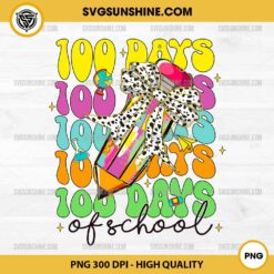 Coquette Pencil Bow 100 Days of School PNG, Colorful 100th Day of School PNG