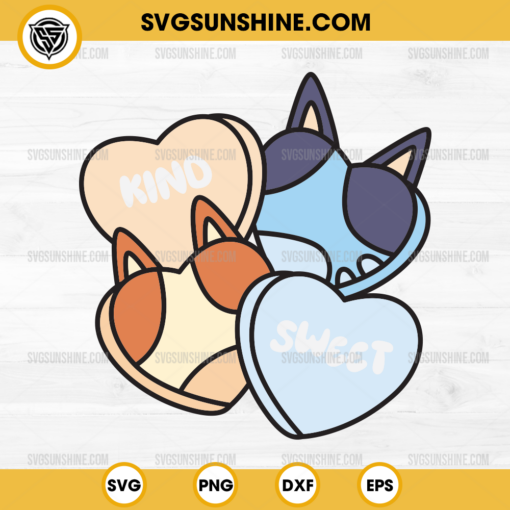 Cute Bluey Hearts SVG, Bluey Valentine SVG, Bluey Bingo Candy Hearts SVG