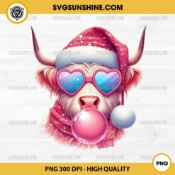 Highland Cow Blowing Bubble PNG, Highland Cow Valentine PNG