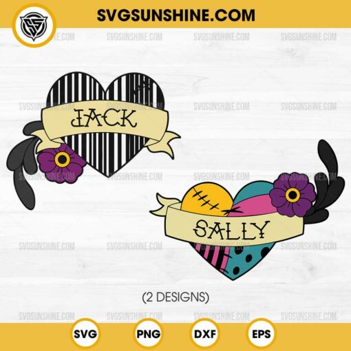 Jack and Sally Heart SVG, Jack Skellington And Sally SVG, Horror Couple Valentines Day SVG