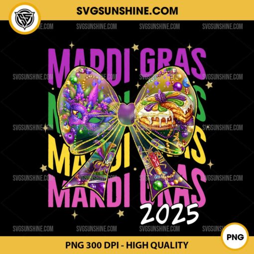 Mardi Gras 2025 PNG, Coquette Bow Mardi Gras PNG File