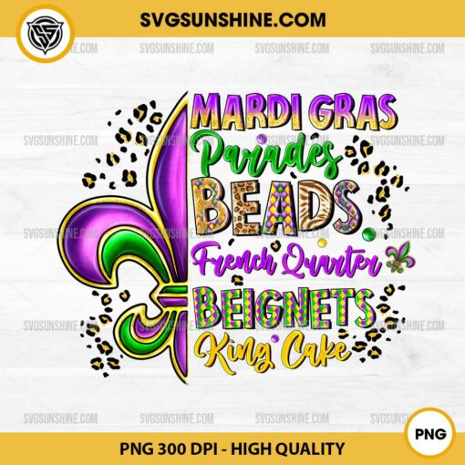 Mardi Gras Parades Beads French Quarter Beignets King Cake PNG