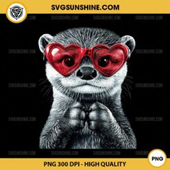 Otter Wearing Glasses Heart Valentines Day PNG, Otter Valentine PNG