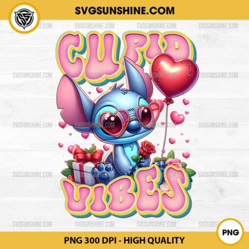 Stitch Cupid Vibes PNG, Stitch Valentine PNG, Stitch Balloon Heart PNG