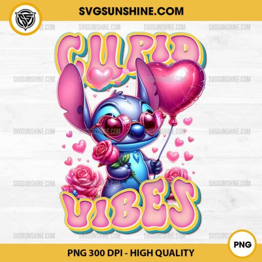 Stitch Valentines Day PNG, Stitch Cupid Vibes Valentine PNG