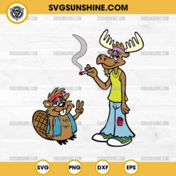 Stoned Beaver And Moose SVG, Cartoon Moose and Beaver SVG