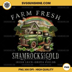 Vintage Farm Fresh St Patricks Day PNG, Shamrocks and Gold Irish Luck Green Fields PNG