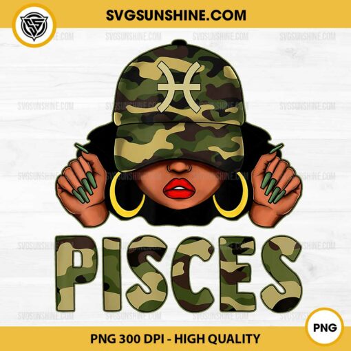 Pisces Queen Black Woman PNG, Camo Afro Girl PNG