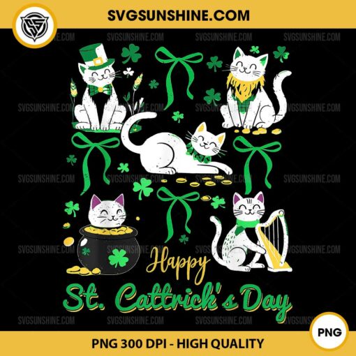 Happy St Cattrick's Day PNG, Coquette Bow Cat St Patricks Day PNG