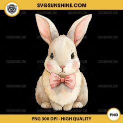 Cute Bunny Coquette Easter PNG, Easter Bunny with bow PNG, Watercolor bunny PNG