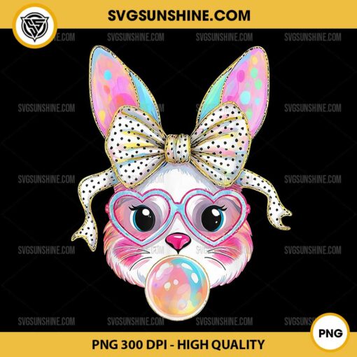 Cute Bunny Rabbit With Glasses Bubblegum PNG, Bunny with Heart Glasses PNG