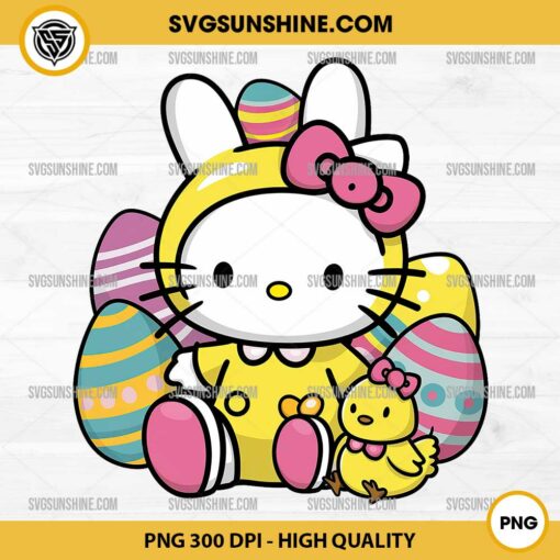 Easter Hello Kitty PNG, Cute Hello Kitty Bunny With Eggs PNG