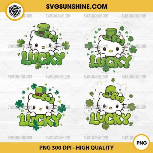 Hello Kitty Shamrock Lucky PNG Bundle, Hello Kitty Happy Patrick's Day PNG