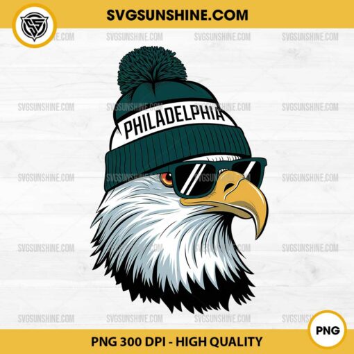 Philadelphia Football Eagle Head Beanie PNG, Eagles with Sunglasses PNG