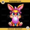 Rabbit Bunny Blowing Bubble Gum PNG, Easter Bunny Coquette Bow PNG