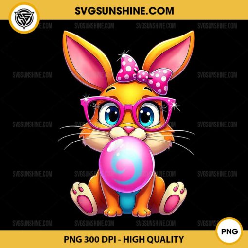 Rabbit Bunny Blowing Bubble Gum PNG, Easter Bunny Coquette Bow PNG