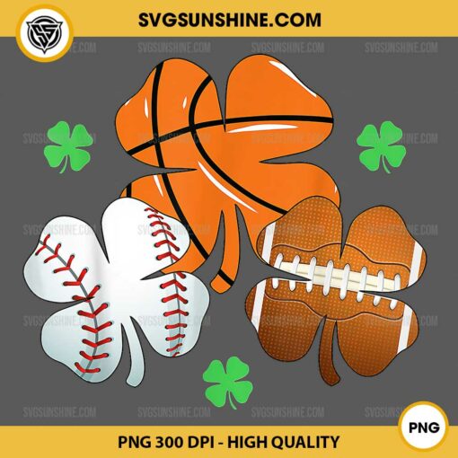 Shamrock Basketball Baseball Football PNG, St Patricks Day Sport PNG, Shamrock PNG