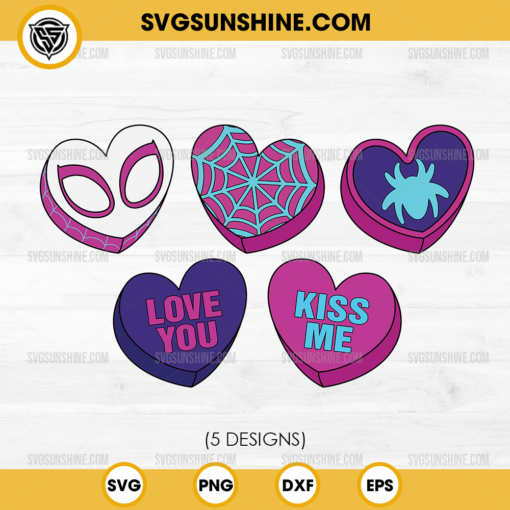 Spider Gwen Heart SVG Bundle, Ghost Spider Woman Sweethearts SVG, Valentines Day Gwen Stacy SVG