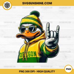 Vintage Oregon Ducks football PNG, The Oregon Duck with Beanie and Sunglasses PNG