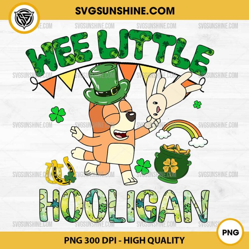 Bingo Wee Little Hooligan PNG, Bluey Bingo St Patricks Day PNG