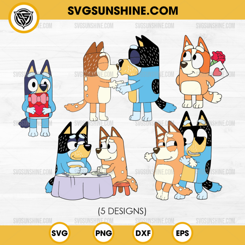 Bluey Family Valentine's Day SVG, Bluey Valentines SVG PNG Bundle