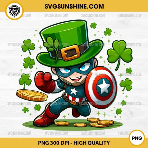 Captain America Chibi St Patricks Day PNG, Marvel Lucky Shamrock PNG