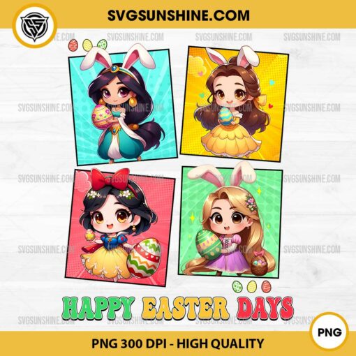 Chibi Disney Princess Happy Easter Days PNG, Disney Princess Easter Bunny PNG