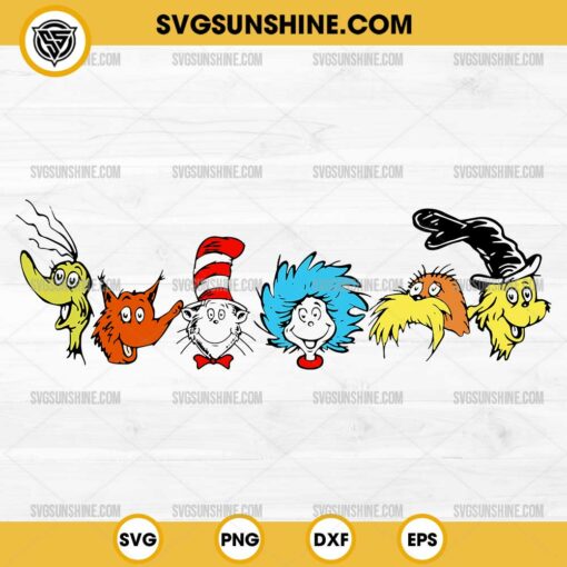 Dr Seuss All Characters Head SVG, Dr Seuss SVG