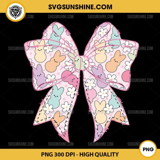 Happy Easter Bow Bunny PNG, Coquette Bow Easter Peeps PNG