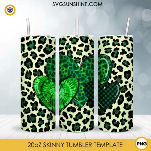 Saint Patricks Day Heart Leopard 20oz Tumbler Wrap PNG