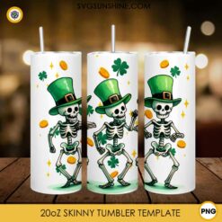 Skeleton Leprechauns St Patricks Day 20oz Tumbler Wrap PNG