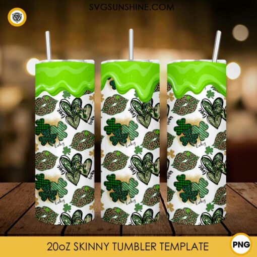 St Patricks Day Heart Lips Leopard 20oz Tumbler Wrap PNG