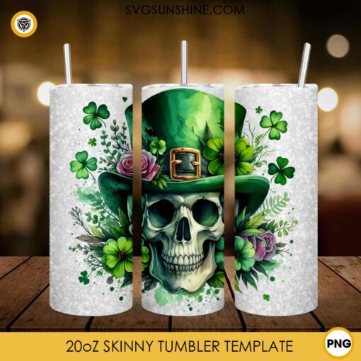 St Patricks Day Skull Floral 20oz Tumbler Wrap PNG