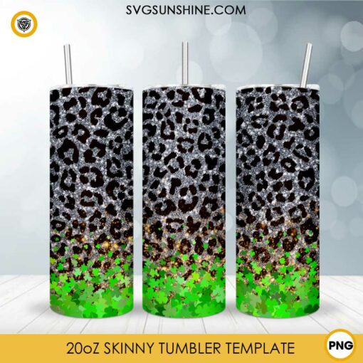 Green Leopard Shamrock St Patricks Day 20oz Tumbler Wrap PNG