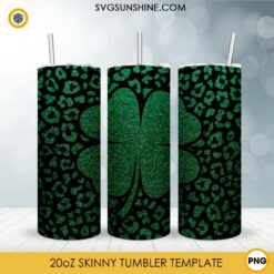 Four Leaf Clover Leopard Irish St Patricks Day 20oz Tumbler Wrap PNG