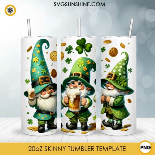 Gnome Drinks St Patricks Day 20oz Tumbler Wrap PNG