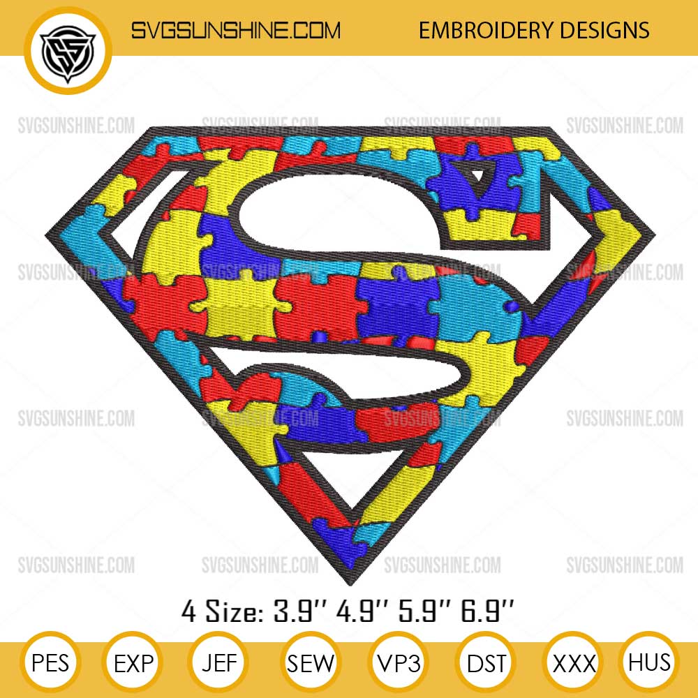 Superman Autism Awareness Embroidery Design Files Superman Autism Awareness Embroidery Design Files