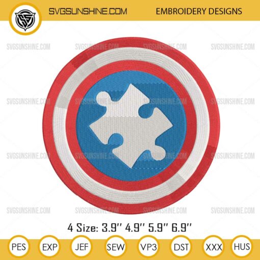 Captain America Autism Embroidery Design, Superhero Autism Embroidery Design Files