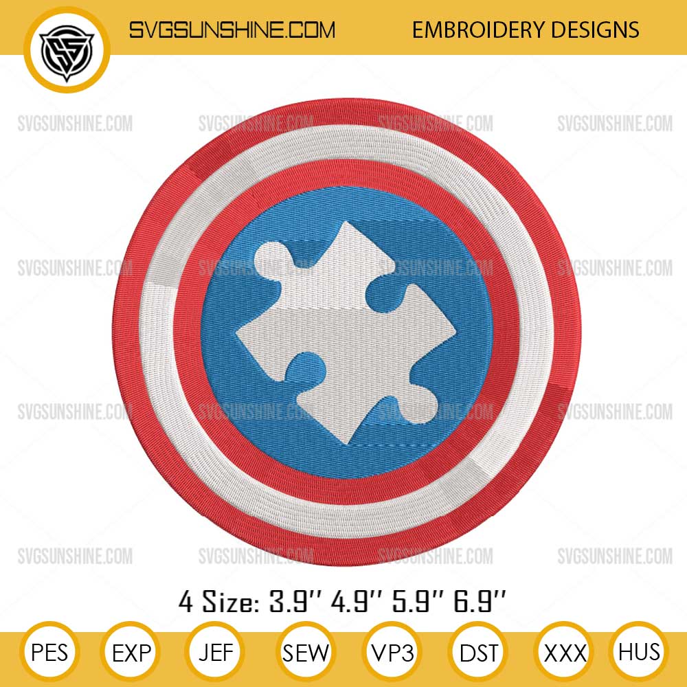 Captain America Autism Embroidery Design, Superhero Autism Embroidery Design Files Captain America Autism Embroidery Design, Superhero Autism Embroidery Design Files