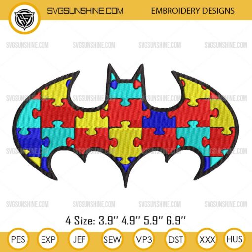 Batman Autism Awareness Embroidery Design Files