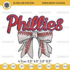 Philadelphia Phillies Embroidery Designs, Coquette Bow Baseball Embroidery Design Files