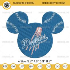 Mickey Mouse Los Angeles Dodgers Baseball Embroidery Design Files