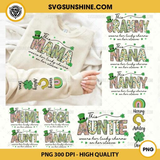 This Mama Wears Her Lucky Charms on Her Sleeve PNG Bundle, St Patrick's MAMA PNG Sublimation