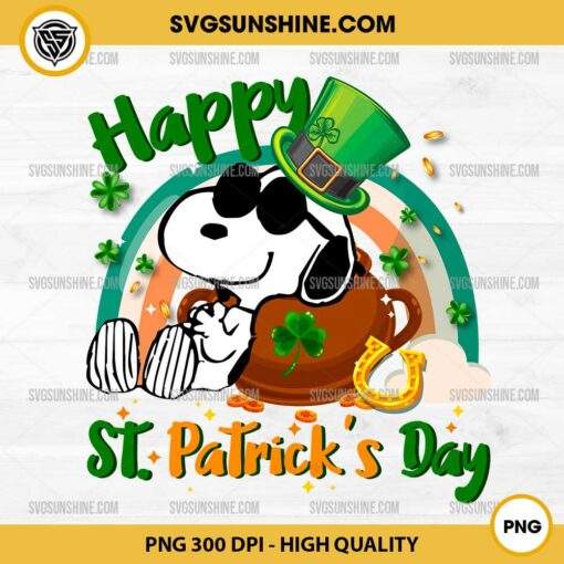 Snoopy Happy Patricks Day PNG, Snoopy Dog Lucky Shamrock PNG