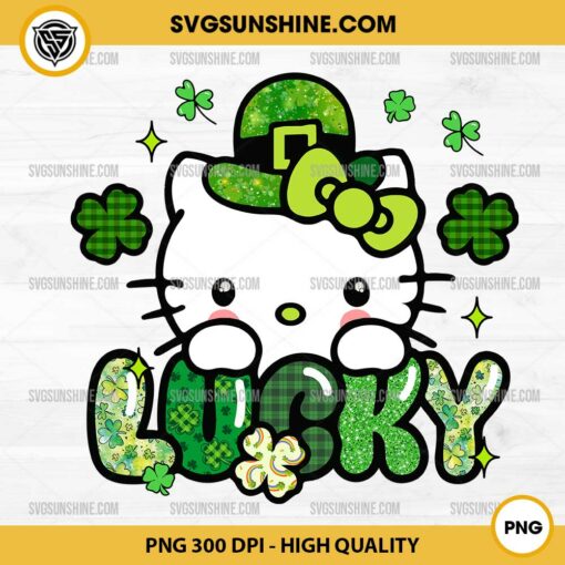 Helly Kitty Lucky Glitter Shamrocks PNG, Hello Kitty St Patricks Day PNG