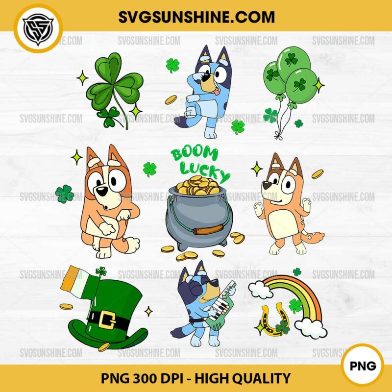 Bluey And Bingo Boom Lucky PNG, Bluey Happy St Patricks Day PNG