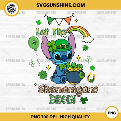 Disney Stitch Let The Shenanigans Begin PNG, Stitch Leprechauns St Patricks Day PNG